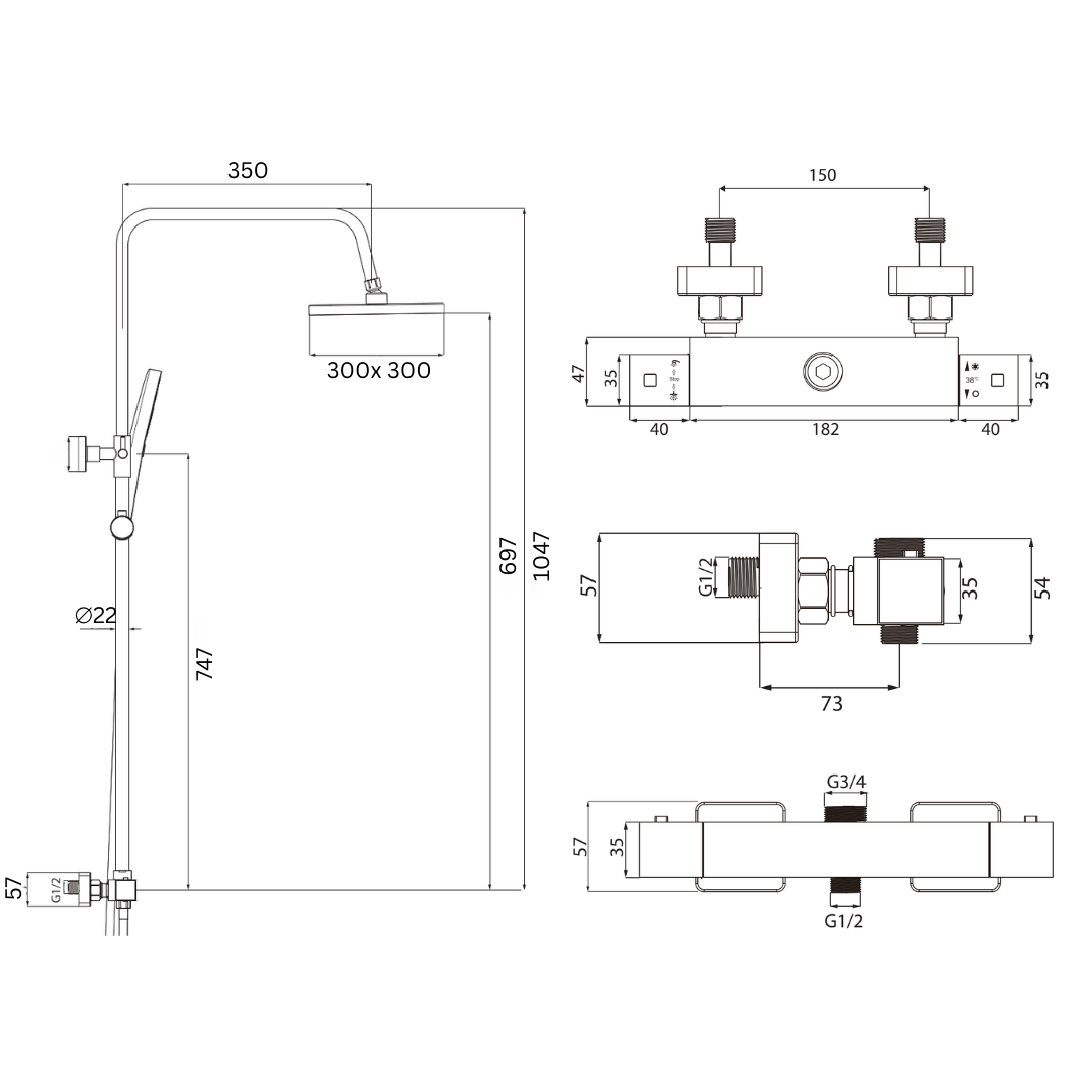 Duschsystem mit Thermostat, 30cm Rund Regendusche Duschkopf Chrom