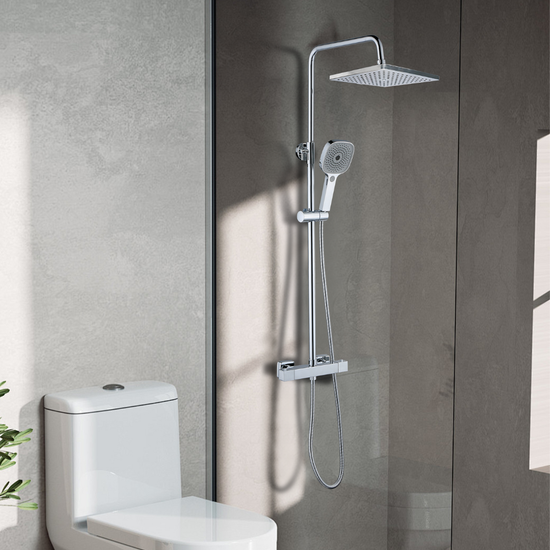 Duschsystem mit Thermostat, 30cm Rund Regendusche Duschkopf Chrom