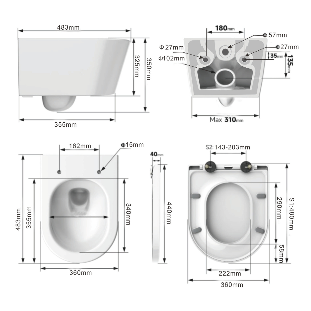 Hänge-WC mit 360° Tornado-Spülung Spülrandlos