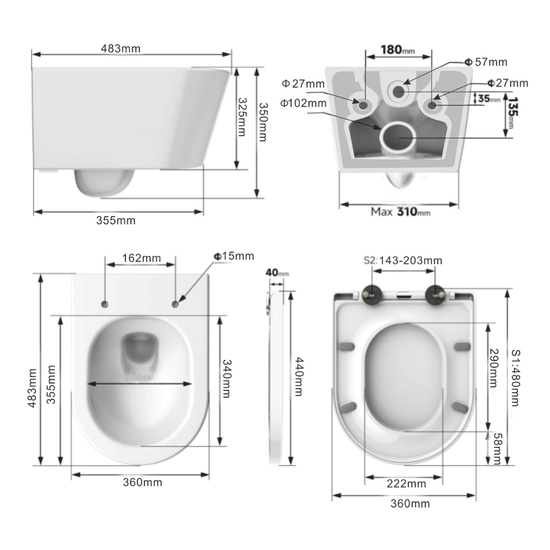 Hänge-WC mit 360° Tornado-Spülung Spülrandlos