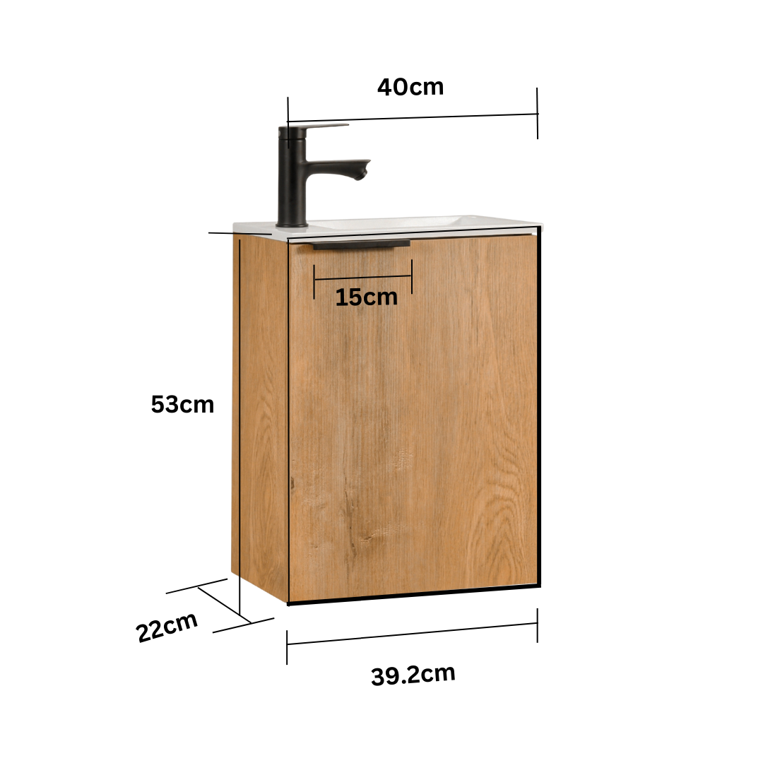 MOLI Gäste-WC Waschtisch Set 40cm Eiche mit Griff