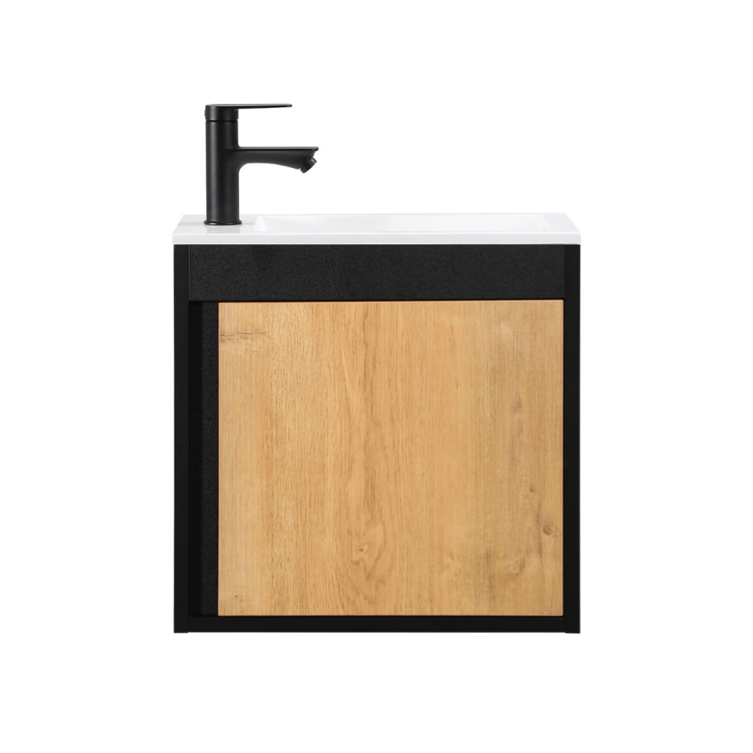 NERO Gäste-WC Waschtisch Set 50cm Schwarz/Eiche