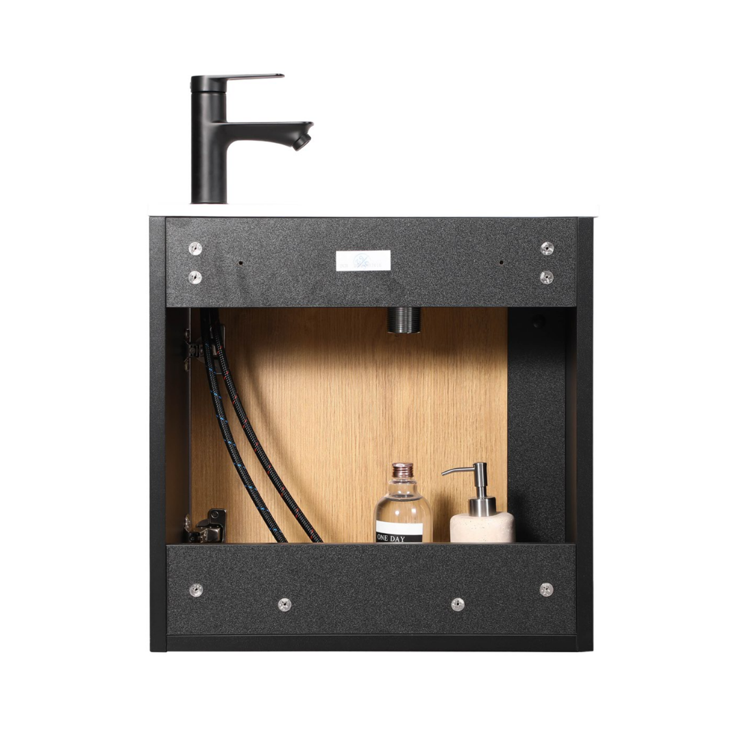 NERO Gäste-WC Waschtisch Set 50cm Schwarz/Eiche