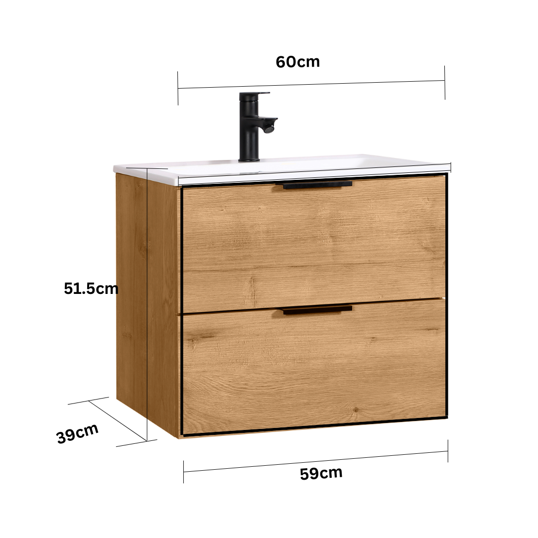 ORLO Waschtisch 60cm 2 Soft-Closing Eiche mit Griff