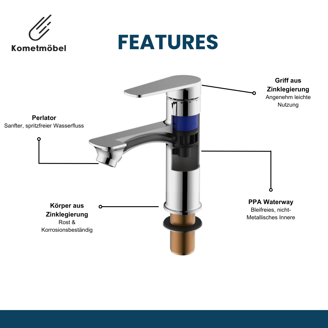 Waschbecken Armatur Chrom, 15cm Höhe
