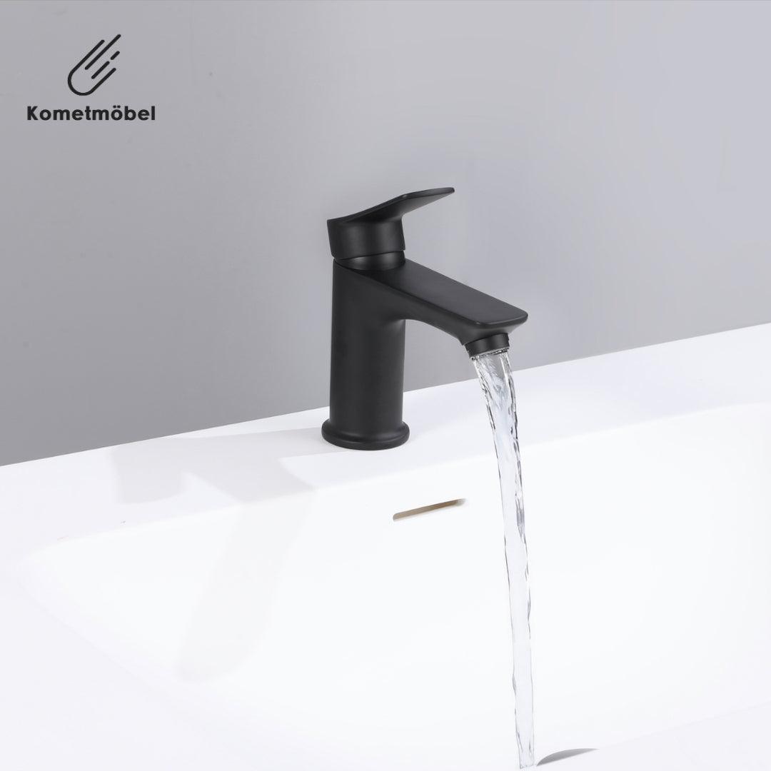 Robinet de lavabo noir, hauteur 15 cm 