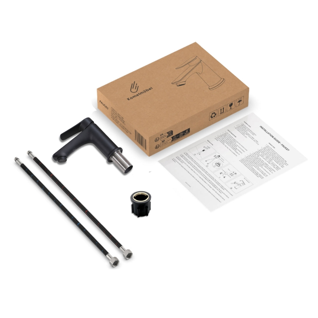 Robinet de lavabo noir, hauteur 15 cm 