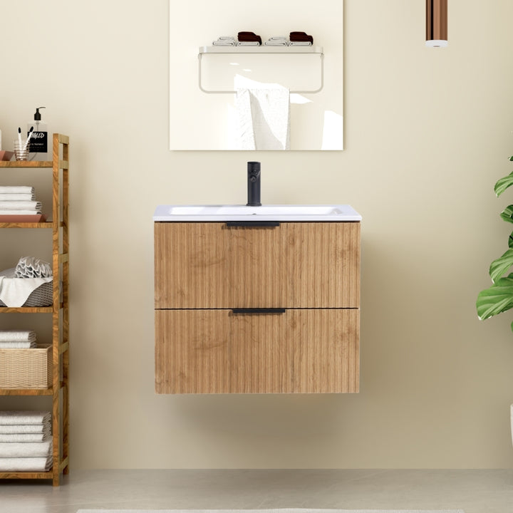 ORLO II Waschtischunterschrank 60cm Eiche mit Softclose & Metallgriff